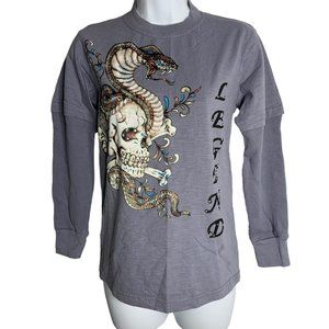 Vintage 90s Chams Skull Snake Crewneck T Shirt S Blue Long Sleeve Layered Look